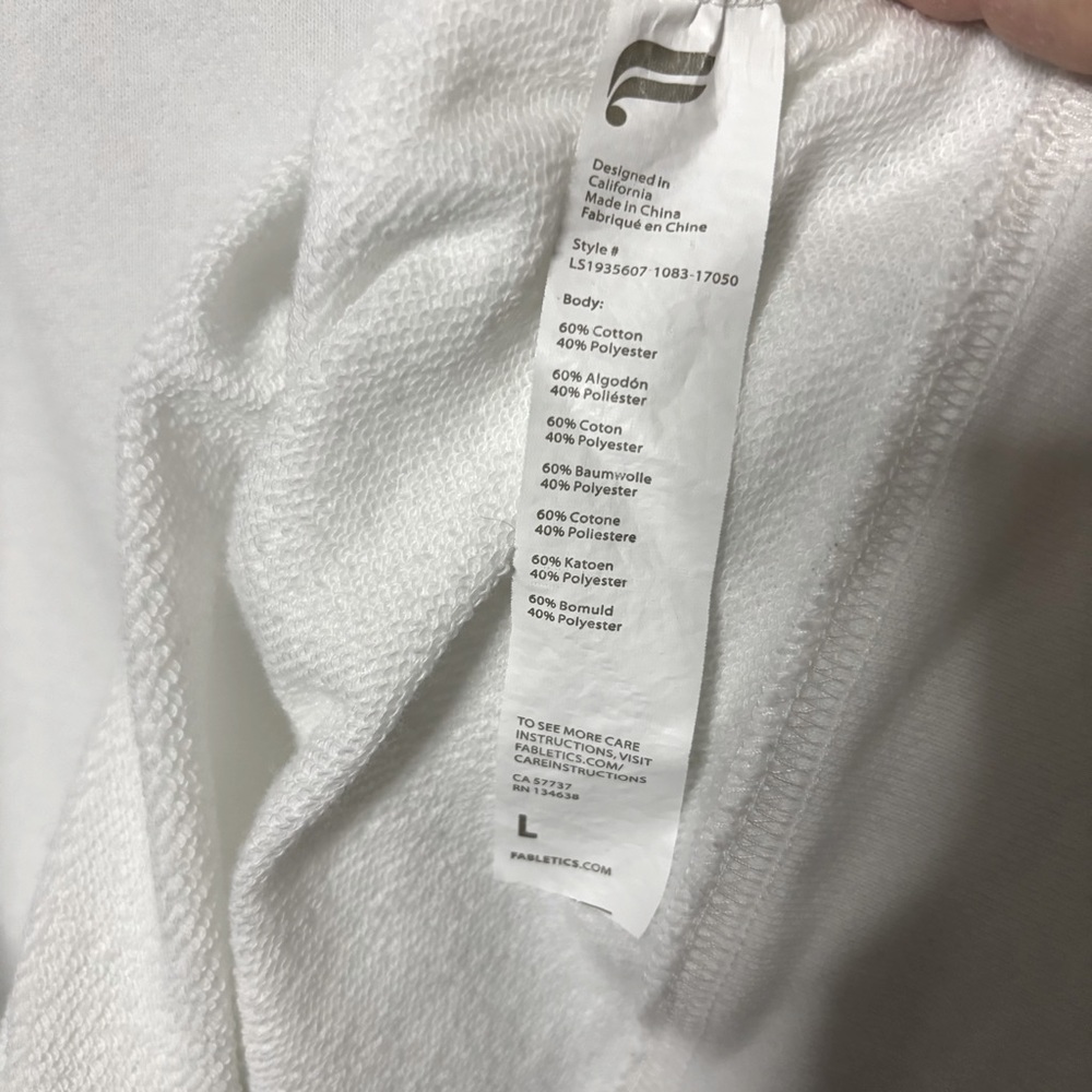 Fabletics Stacey “Never Settle” Pullover White French Terry Top/Sweatshirt L - Picture 6 of 9